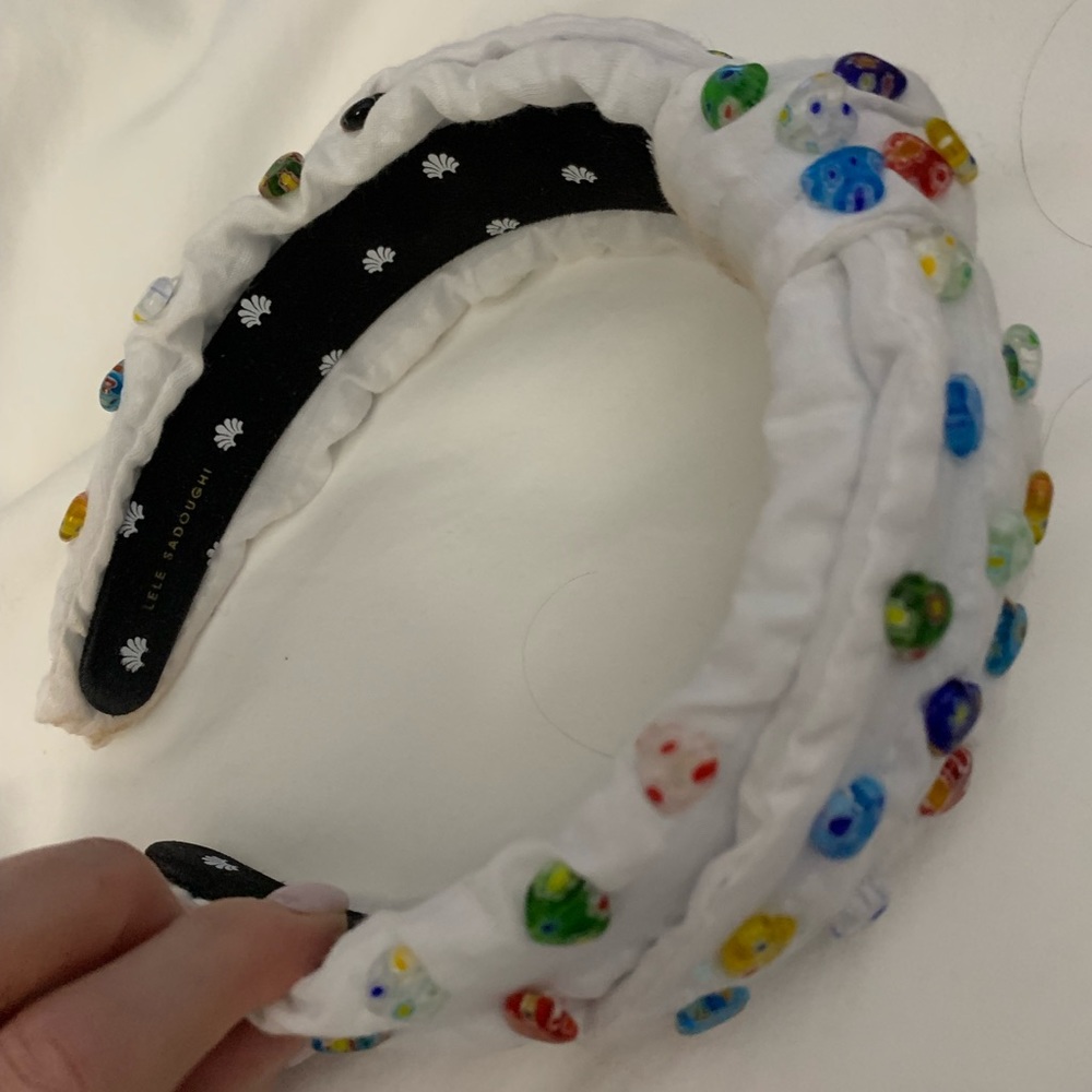 MILLEFIORI multicolor glass heart beads LELE SADOUGHI headband (white velvet)
